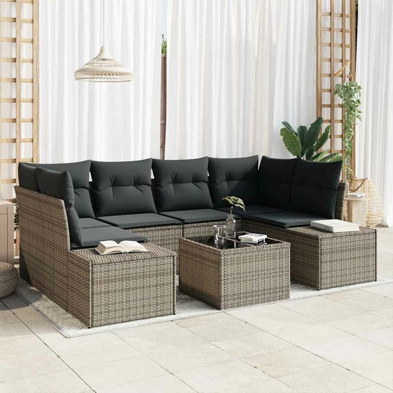 Ensemble de canapé de jardin avec coussin 7 pcs gris polyrotin