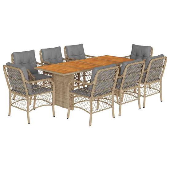 Ensemble à manger de jardin et coussins 9 pcs mélange beige