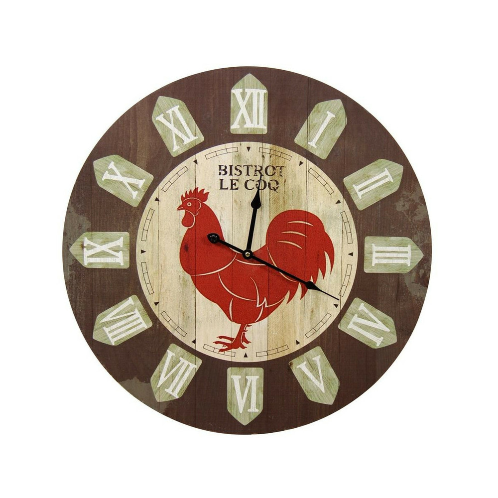 Horloge ancienne murale bistrot le coq bois marron - décoration d'autrefois