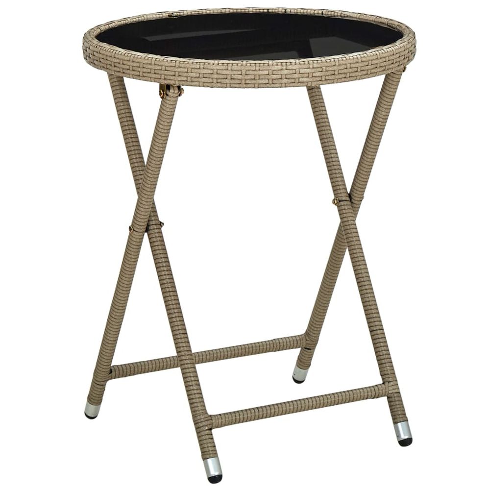 Table à thé beige 60 cm résine tressée et verre trempé