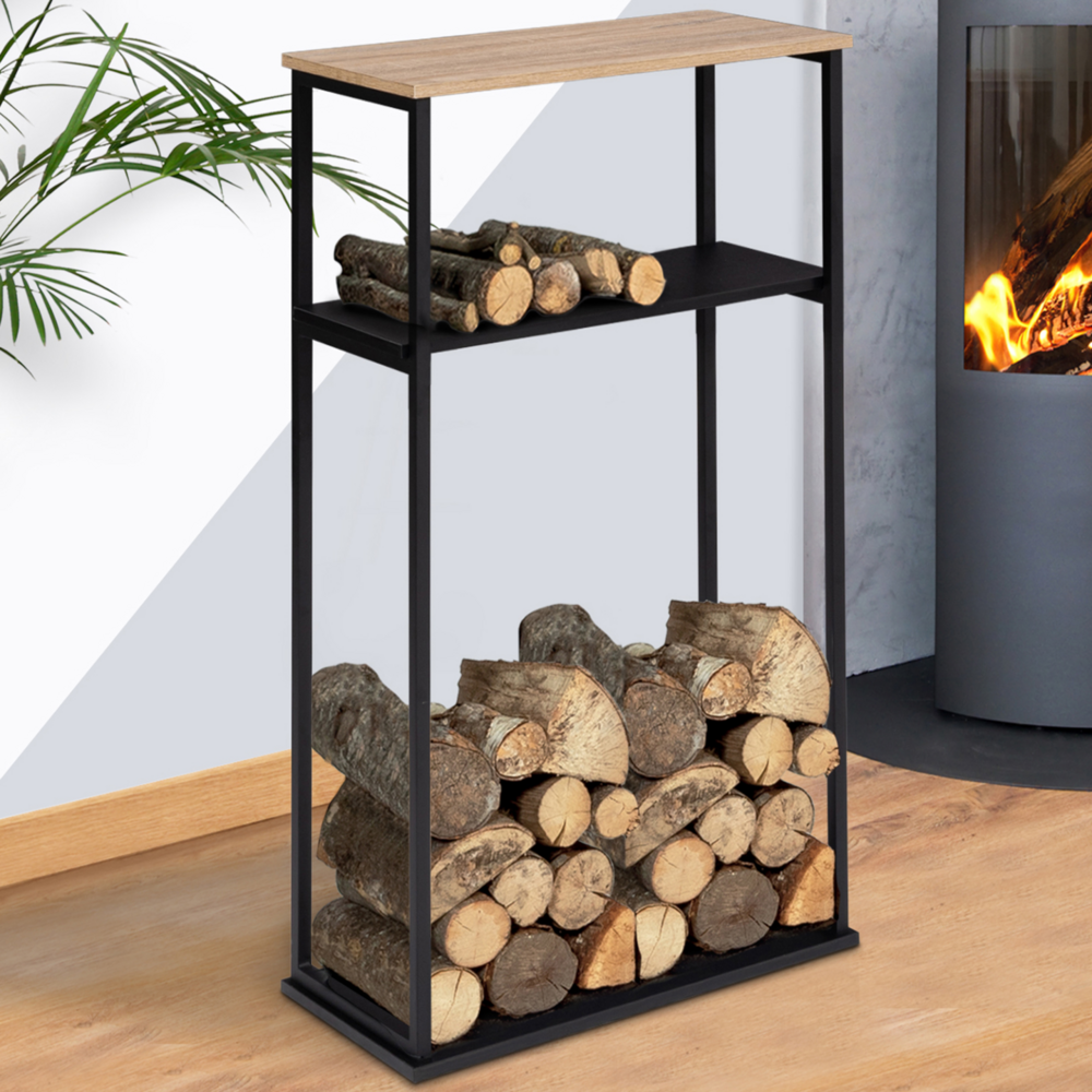 Range bûches vertical large avec 2 étagères 33 x 66 x 112 cm pour cheminée