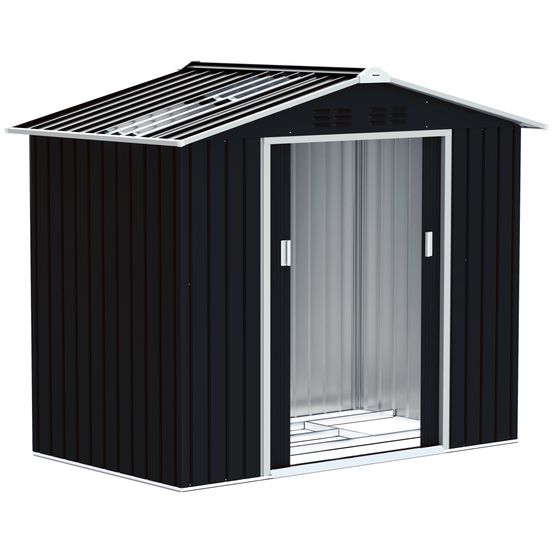 Cabanon de jardin acier galvanisé rangement avec fondation 213x130cm gris foncé - comfortxl outdoor living
