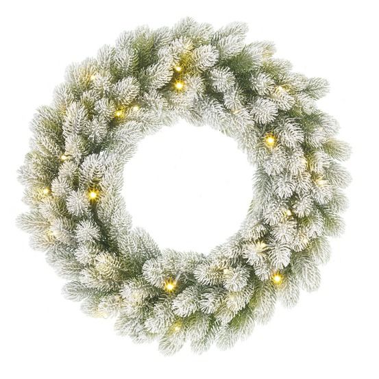 Black box trees nagoya couronne de noël artificielle avec lumières led et fonction minuterie - h12 x ø60 cm - vert