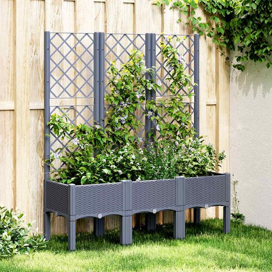 Jardinière surélevée treillis pp pour plantes grimpantes jardin balcon bleu gris 120x40 cm