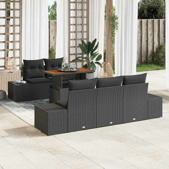 Ensemble de canapé de jardin 6 pcs noir poly rotin