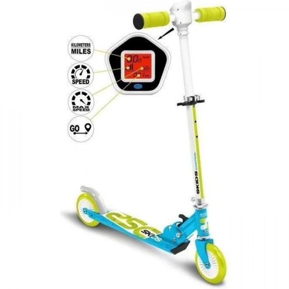 Trottinette pliable avec compteur de vitesse - bleu - skids control