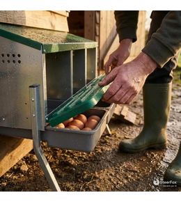 Pondoir 4 nids sur pieds en acier - récupération automatique des œufs