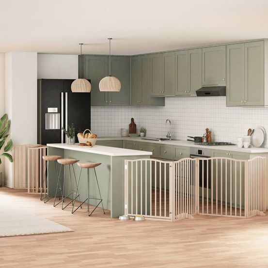 Barrière sécurité chien 10 panneaux bois pliable intérieur brun 90cm