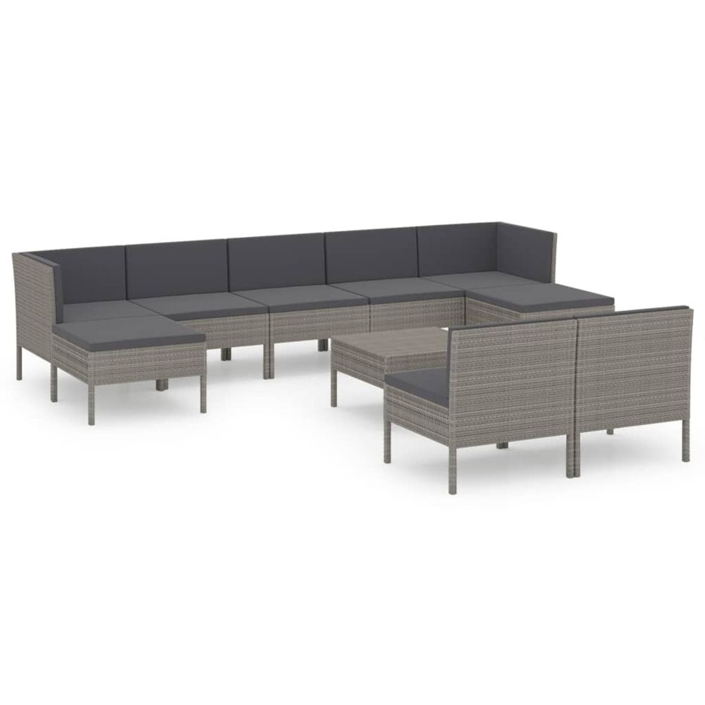Salon de jardin 10 pcs avec coussins résine tressée gris