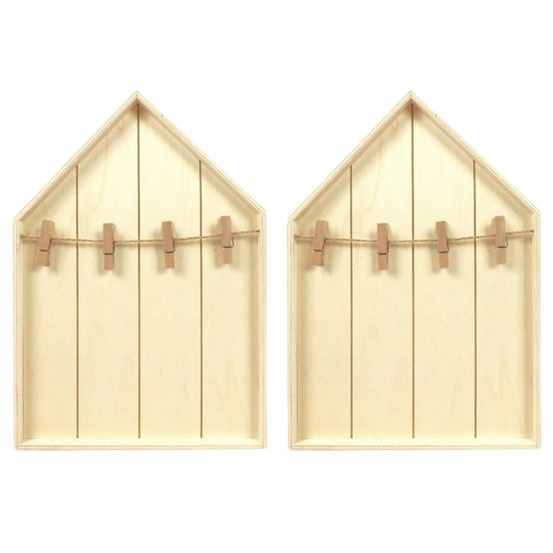 2 étagères maison en bois avec pinces à linge 19 x 28 cm