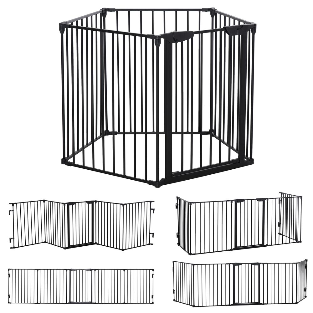 Barrière pour chien métal noir 300 x 74,5 cm escalier cheminée pliable 2-en-1
