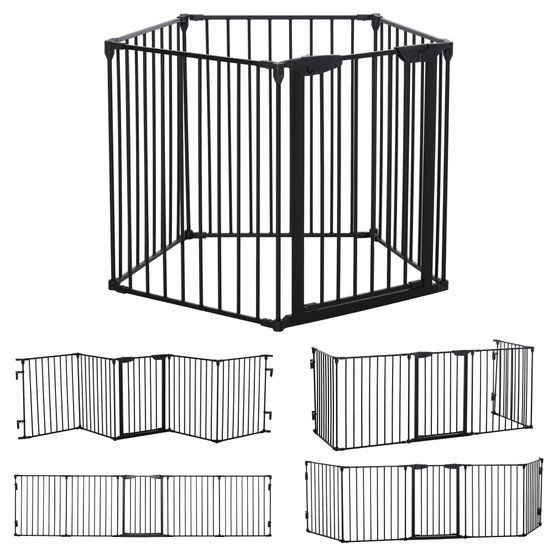 Barrière pour chien métal noir 300 x 74,5 cm escalier cheminée pliable 2-en-1