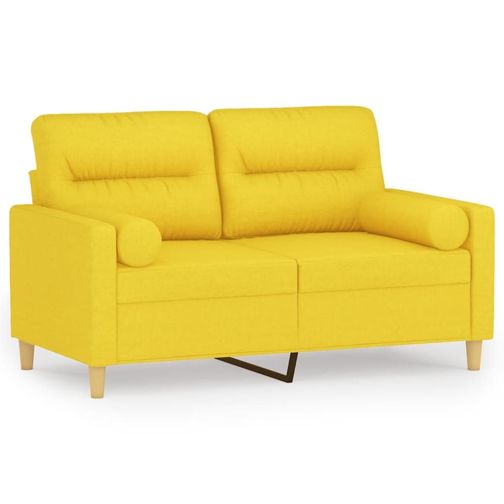 Canapé 2 places avec oreillers jaune clair 120 cm tissu