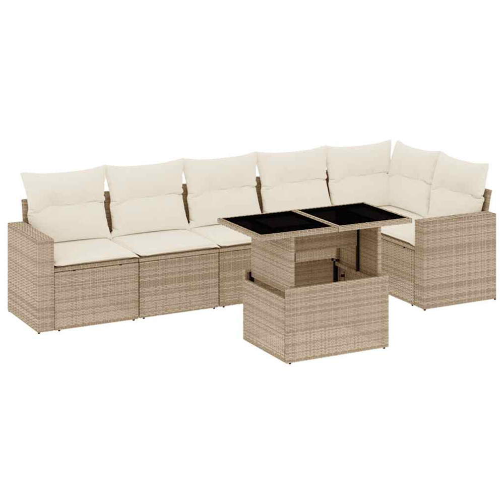 Salon de jardin avec coussins 7 pcs beige résine tressée