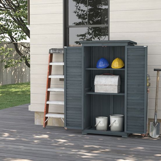 Armoire de jardin bois rangement outils extérieur toit bitumé gris 87x46,5x160cm - comfortxl outdoor living