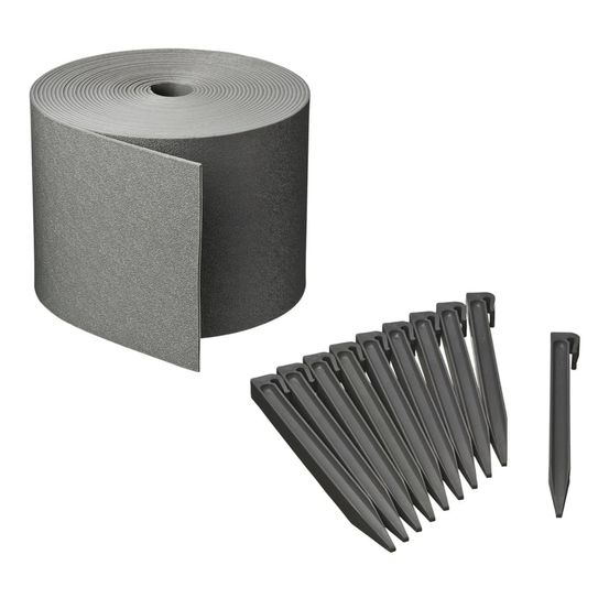 Ensemble de bordure de jardin h15 cm x 10 m avec piquet gris
