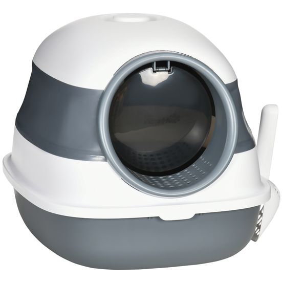 Bac à litière fermé plastique pour chat anti-odeur pliable 52x41cm blanc gris