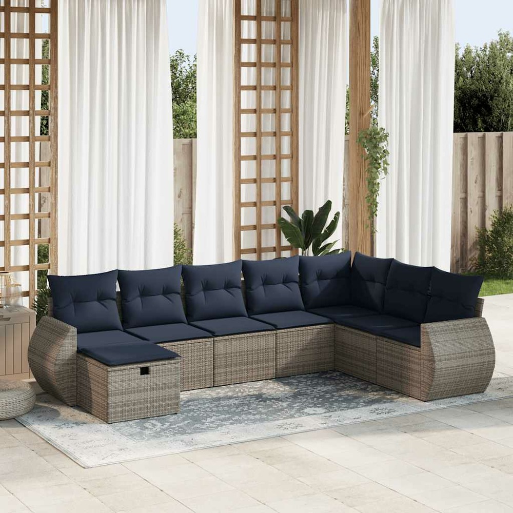 Salon de jardin 8 pcs avec coussins gris résine tressée