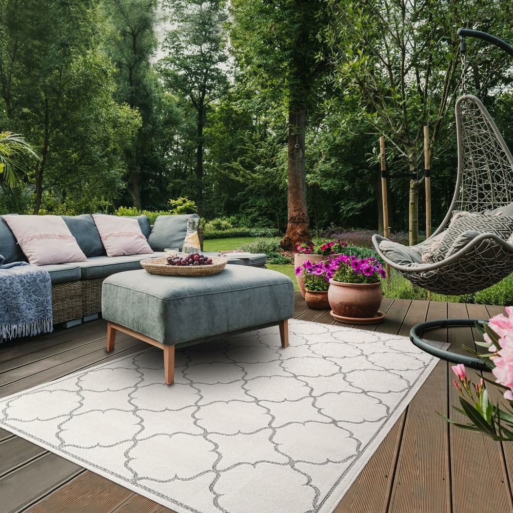 Tapis extérieur ø200cm rond tissé kilim crème kuma