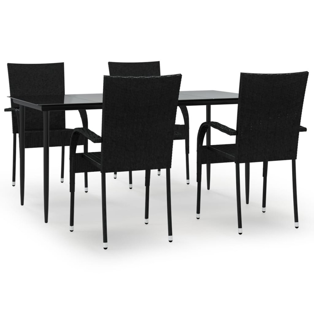 Ensemble à manger de jardin 5 pcs noir résine tressée