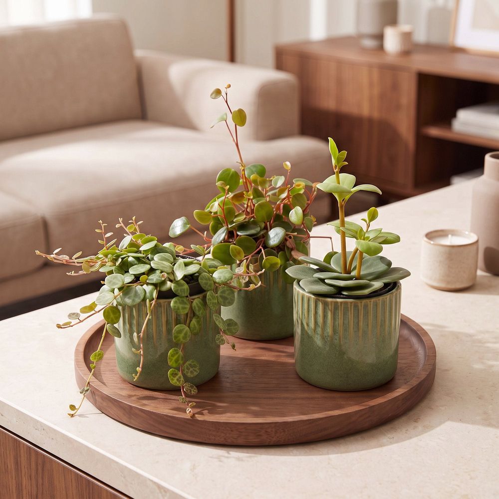 Lot de 3 bébés peperomia pet-friendly : hope, pepperspot et prostrata - pot de 6cm - plantes d'intérieur - vert olive