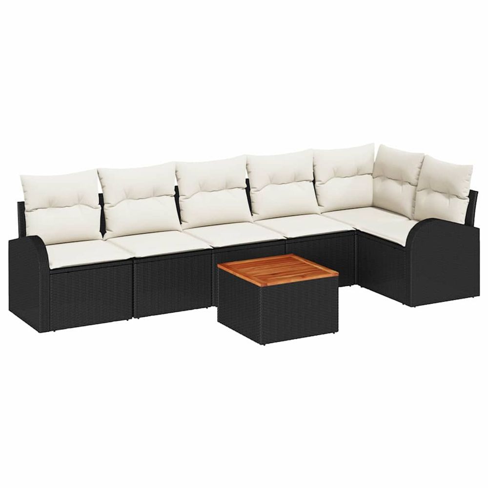 Ensemble de canapé de jardin 7 pc noir et crème polyrotin