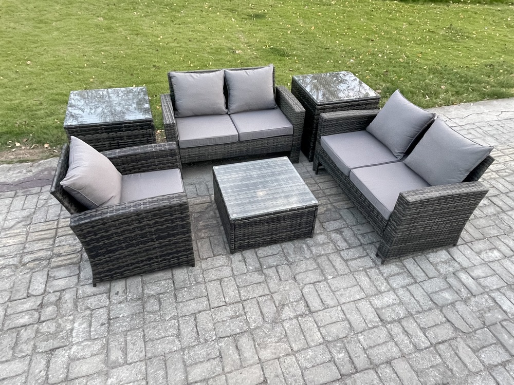 Ensemble de meubles de jardin en rotin ave table basse chaise 2 table d'appoint gris foncé