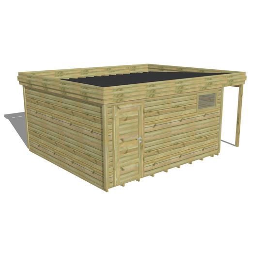 Abri de jardin bois pin traité autoclave 27mm - 5,34x4,34m / 23m2 - bac acier - plancher bois