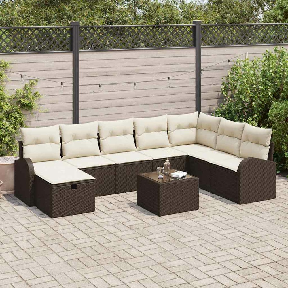 Ensemble de canapé de jardin 9 pcs marron poly rotin