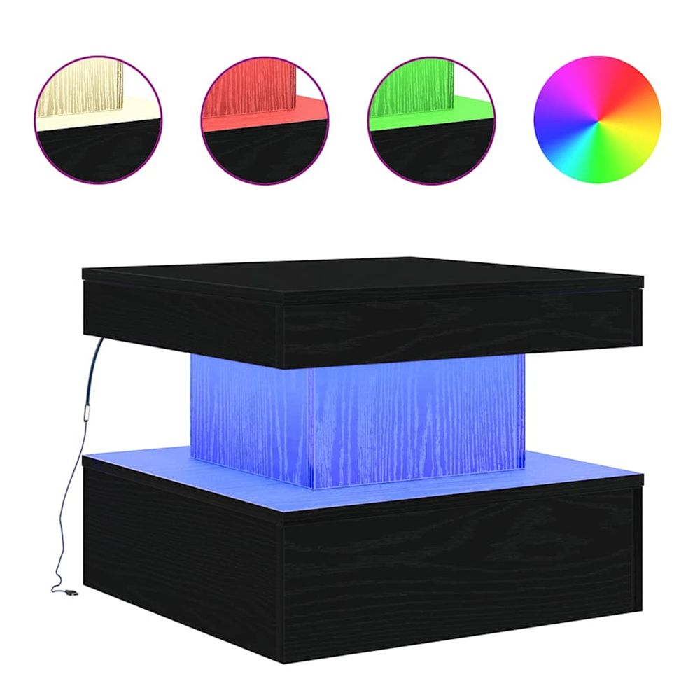 Table basse avec lumières led chêne noir 50x50x40 cm