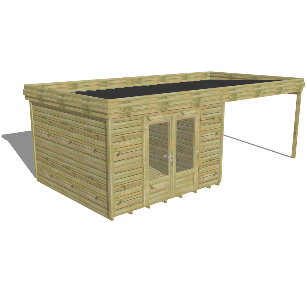 Abri de jardin bois pin traité autoclave 27mm - 6,94x3,44m / 24m2 - bac acier - plancher bois