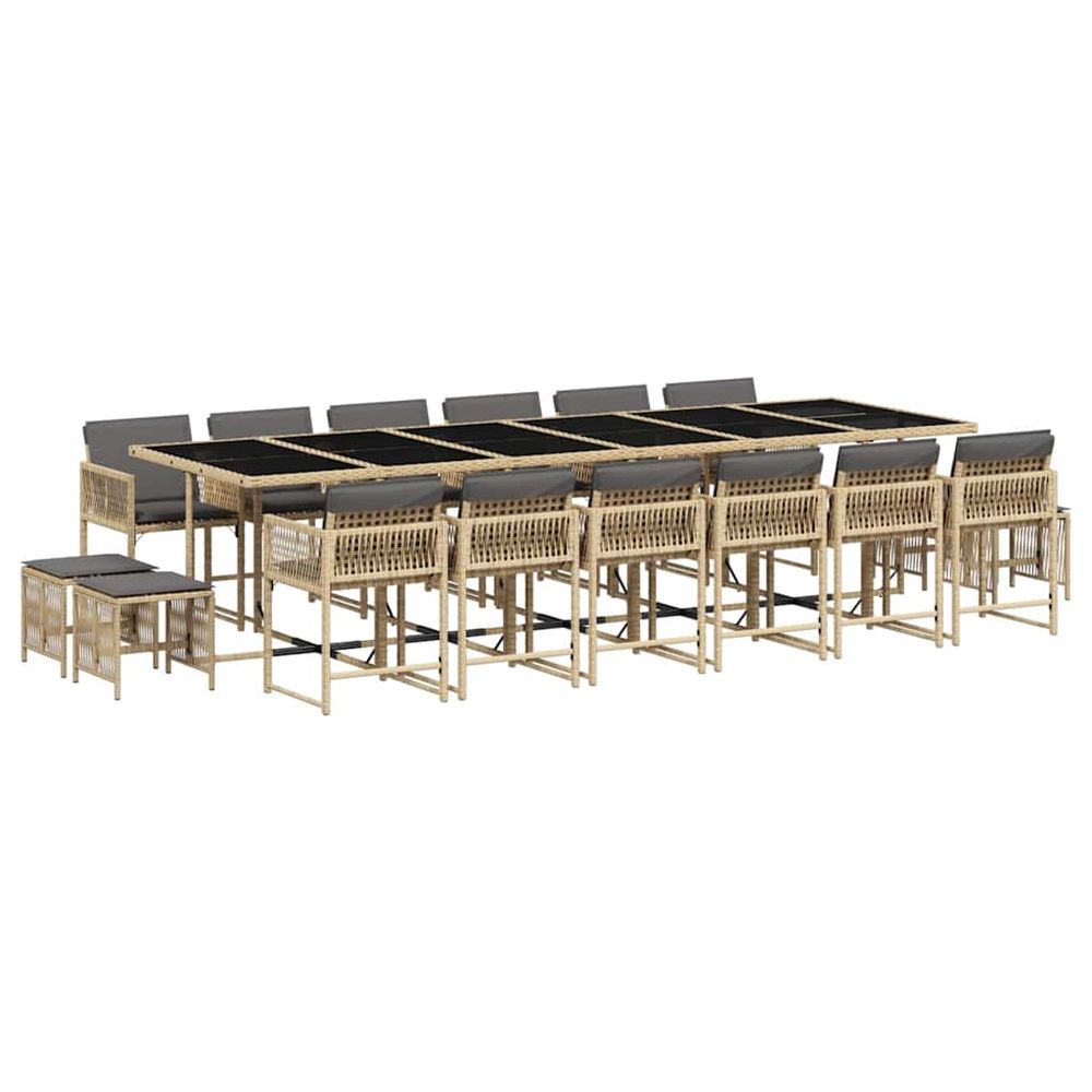 Ensemble à manger de jardin et coussins 17 pcs mélange beige