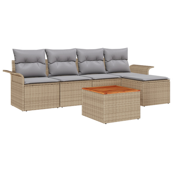 Ensemble de 6 pièces de canapés de jardin avec coussins beige poly rattan acacia