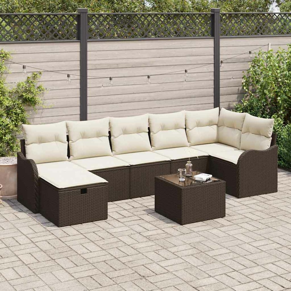 Ensemble de canapé de jardin 8 pcs marron poly rotin