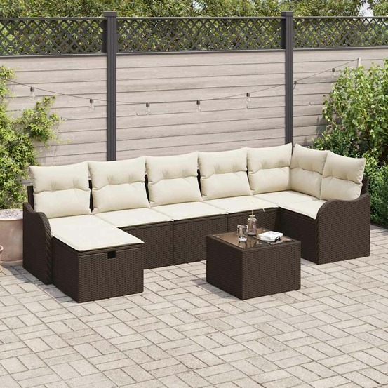 Ensemble de canapé de jardin 8 pcs marron poly rotin