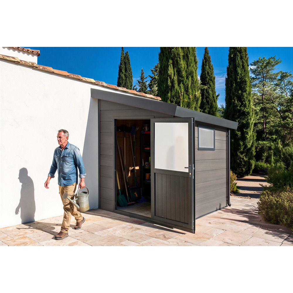 Abri de jardin composite adossée mira - 5m2 gris - garantie 20 ans - cabanon de jardin