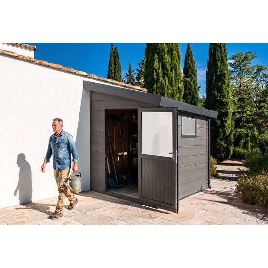 Abri de jardin composite adossée mira - 5m2 gris - garantie 20 ans - cabanon de jardin