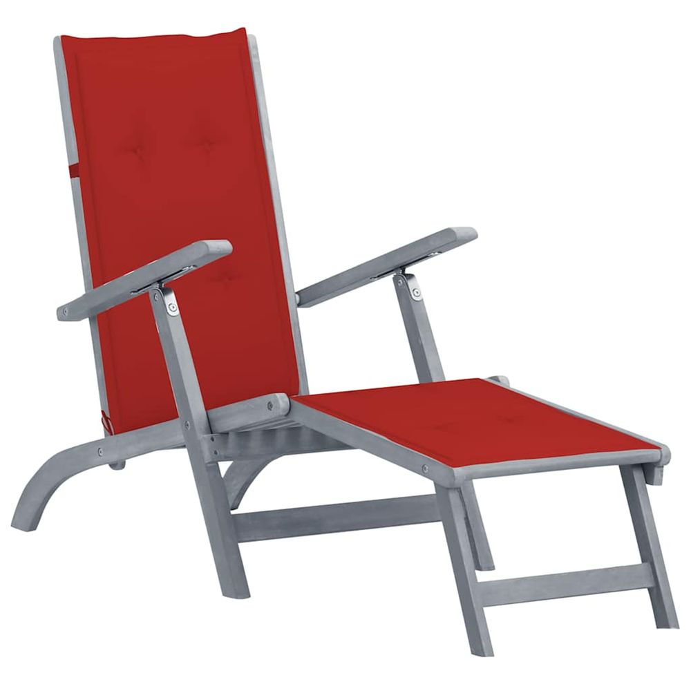Chaise longue d'extérieur repose-pied et coussin acacia solide bain de soleil