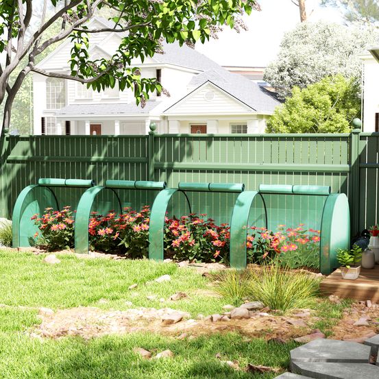 Serre tunnel basse acier et plastique 395 x 100 x 80 cm verte potager protection plantes - comfortxl outdoor living