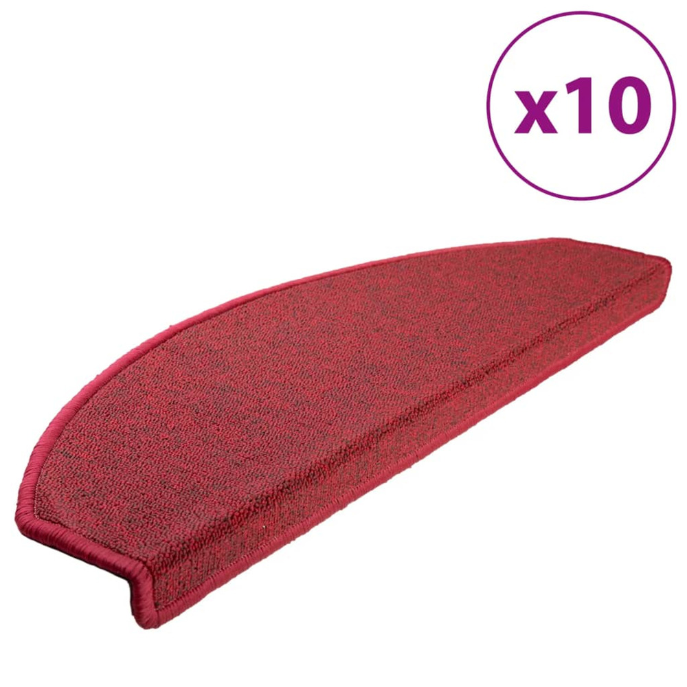 Tapis d'escalier 10 pièces 65 x 24 x 4 cm rouge demi-rond grand