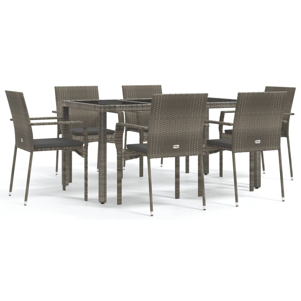 Ensemble à manger jardin et coussins 7 pcs gris rotin