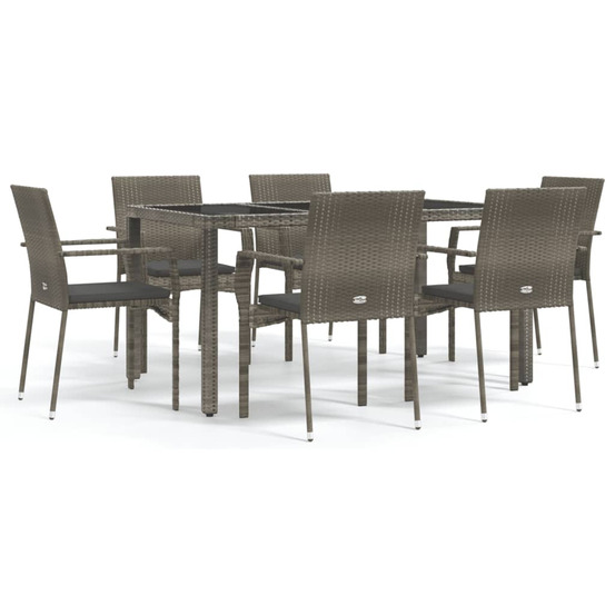 Ensemble à manger jardin et coussins 7 pcs gris rotin