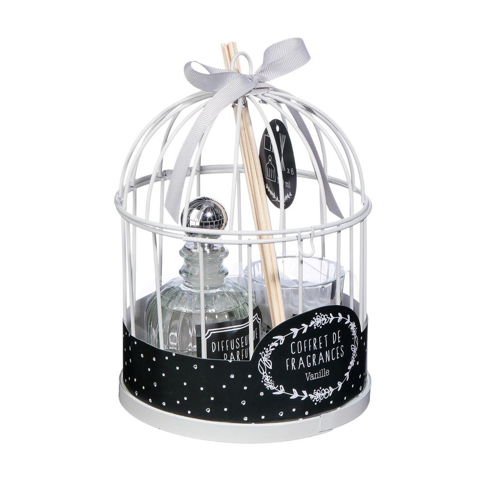 Coffret senteur romance cage en métal , diffuseur de parfum et bougie parfumée