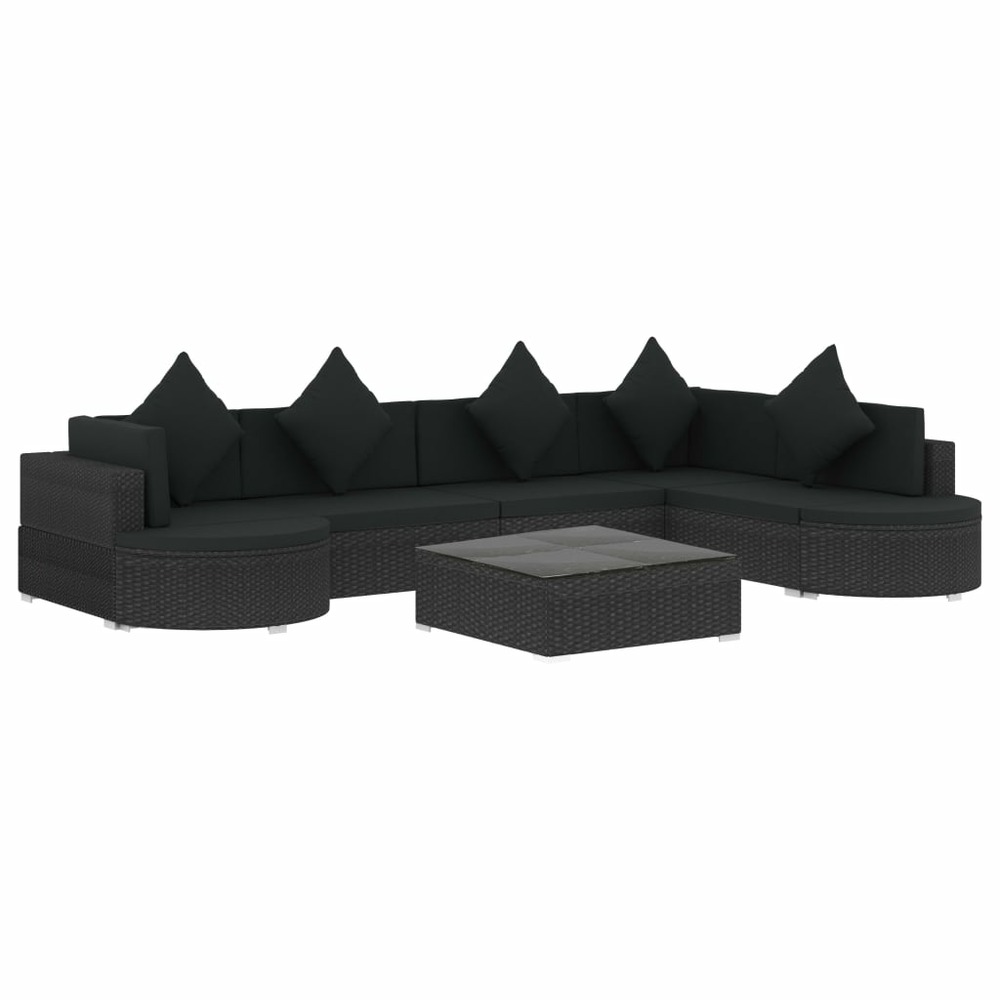 Salon de jardin meuble d'extérieur ensemble de mobilier 8 pièces avec coussins résine tressée noir