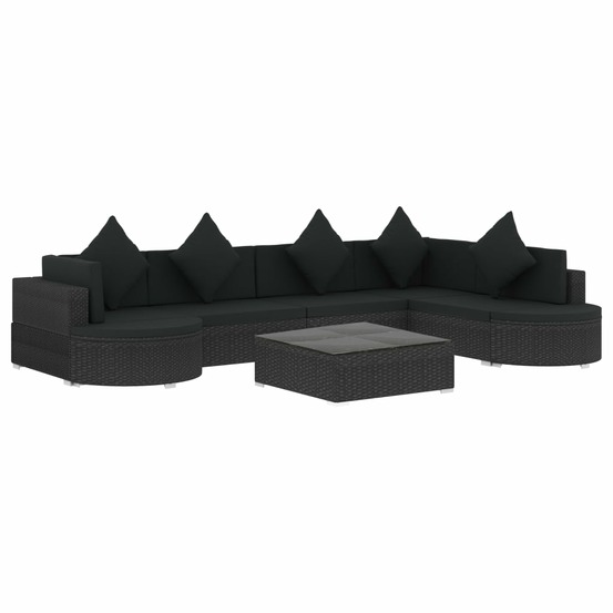 Salon de jardin meuble d'extérieur ensemble de mobilier 8 pièces avec coussins résine tressée noir
