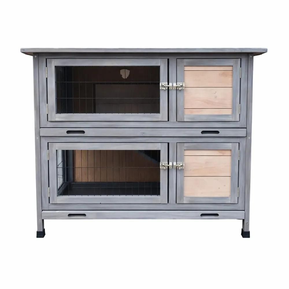 Clapier en bois 2 étages pour lapins - gris - 91,5 x 45 x 81,4 cm