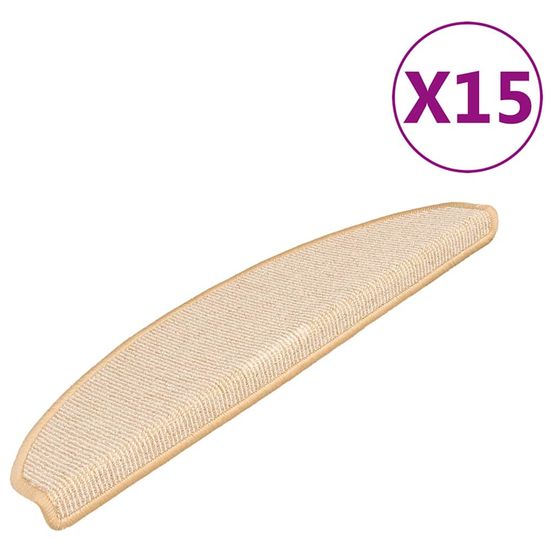 Tapis d'escalier 15 pièces 65 x 21 x 4 cm crème demi-rond grand