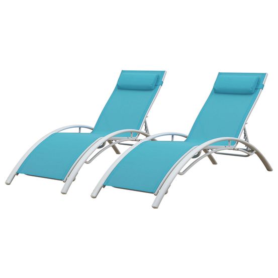 Lot de 2 transats galapagos en textilène bleu - aluminium blanc