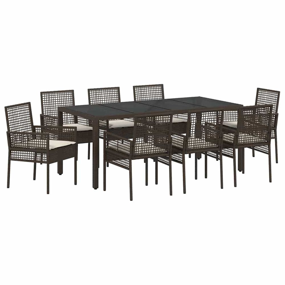 Ensemble de salle à manger pour jardin 9 pc marron polyrotin