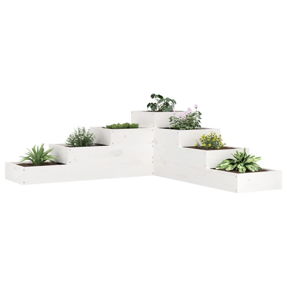 Grande jardinière d'angle 4 niveaux blanche en bois de pin massif